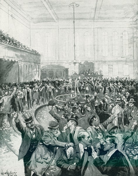 The 1896 caption reads: “Scene in New York Gold Room on Black Friday September 24, 1869, drawn by C