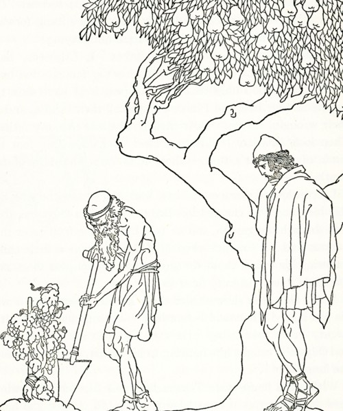 This image shows the return of Odysseus. According to the Greek legend as told by Homer in the