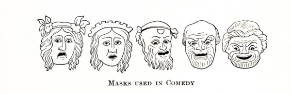 Masks used in ancient Greek comedy.