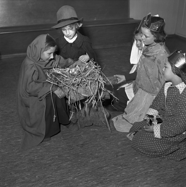 Christmas party, old peoples home Herrliberg 1952: nativity play.