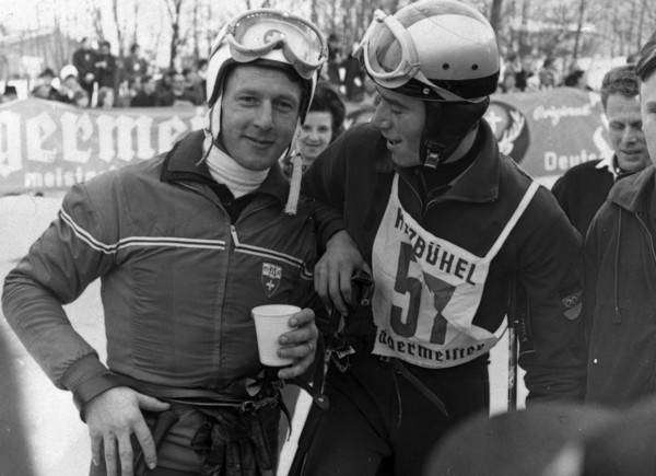 Hahnenkamm race Kitzbuhel, 1962: The winner Forrer, A. Leitner.