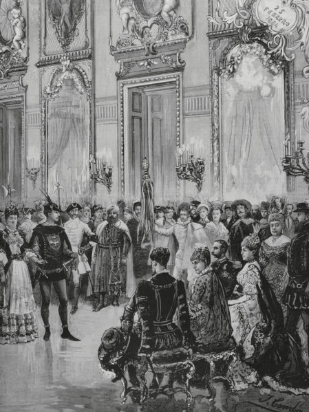 History of Spain. Madrid. Costume ball at the Palace of the Dukes of Fernan-Nunez, held on 25