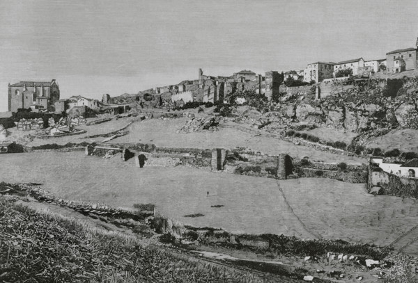 History of Spain. Ronda, Andalusia. Panoramic view of the town with its ancient walls founded by