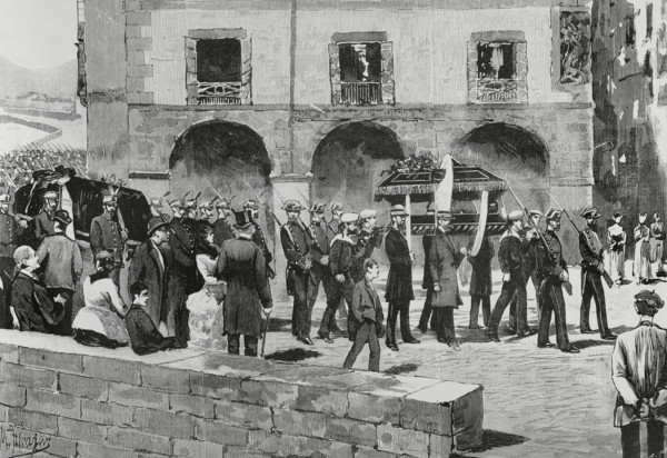 History of Spain. Castro Urdiales. Civic-religious procession in the act of returning from the