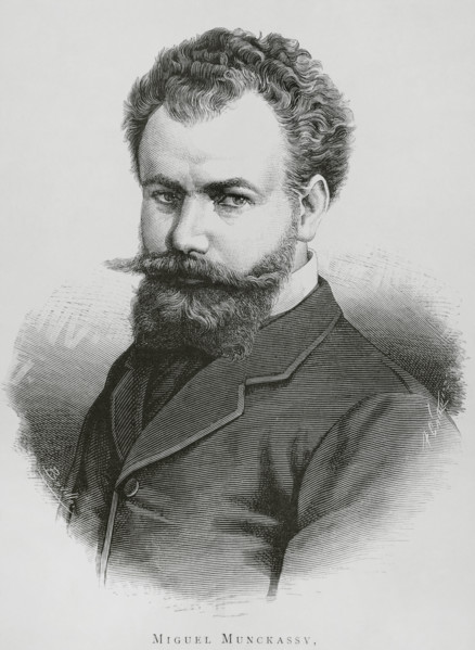 Mihaly Munkacsy (1844-1900). Hungarian painter. Portrait. Drawing by Badillo. Engraving by Arturo