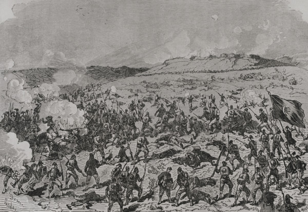 Russo-Turkish War (1877-1878). Turks try to retake Great Yagni on 13 October. Turkish infantry