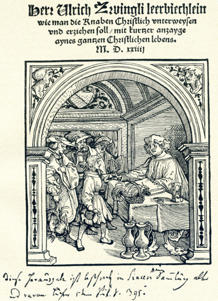 Seen here is the title page of the Zwingli reader and it dates to 1524. Ulrich (also spelled