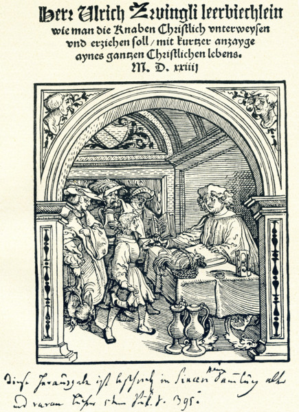 Seen here is the title page of the Zwingli reader and it dates to 1524. Ulrich (also spelled