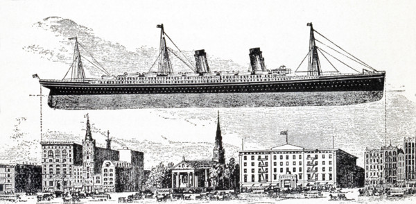 This illustration of the transatlantic ocean liner named RMS 'Oceanic' which went on its maiden