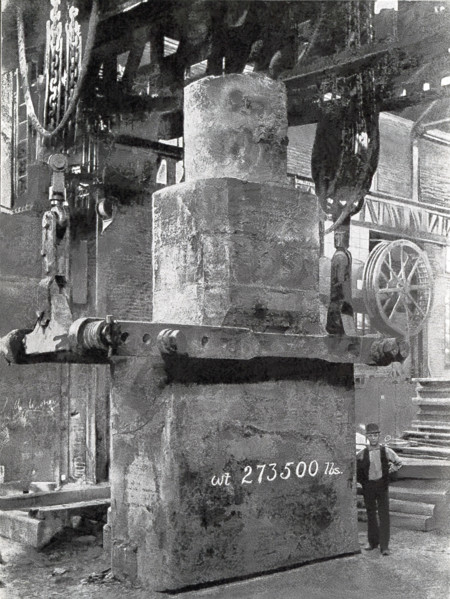 This 1901 photo show a nickel steel armor plate ingot cast for the port plate of U.S. battle ship