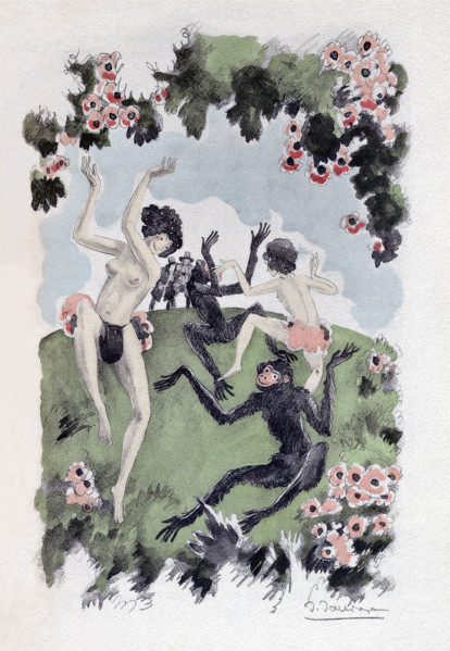 Two Girls and Two Monkeys