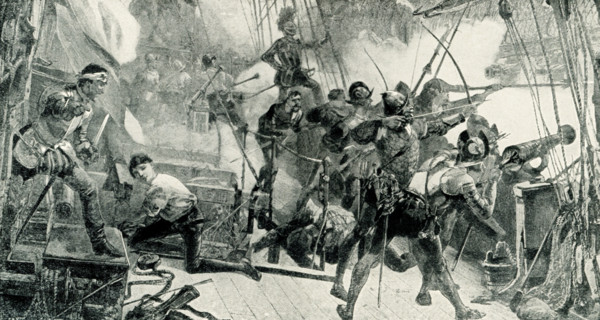 The 1899 caption reads” “Commodore Perry in the Niagara breaking the British line of Battle Lake