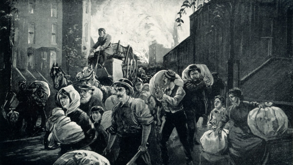 This 1899 illustration shows: “Burning of Chicago - Greatest Fire in History.” The Great Chicago