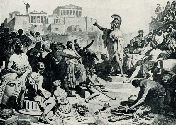 This 1899 illustration shows Pericles addressing the Athenians as depicted by Philipp Foltz (German