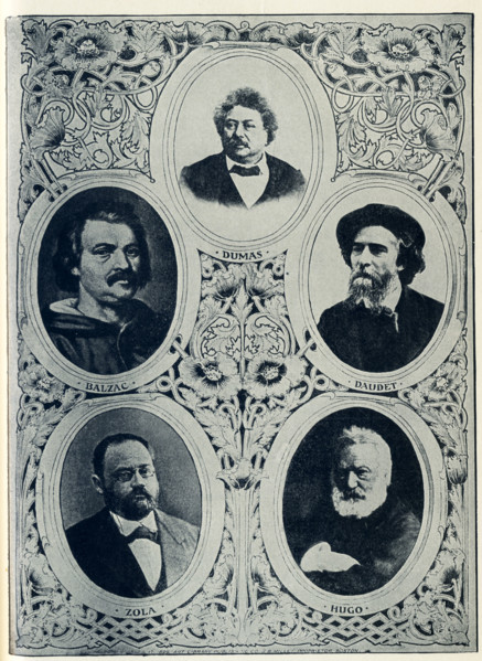 The French authors shown here are: Alexandre Dumas (1802-1870), Honore de Balzac (1799-1850),