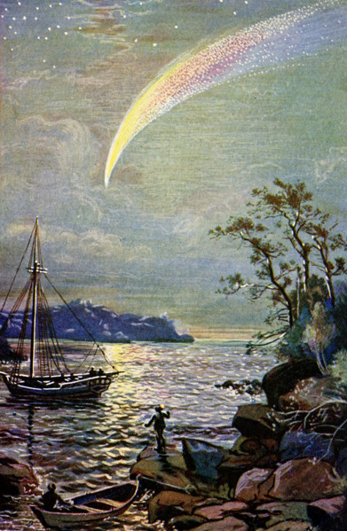 This illustration of a comet dates to 1902. Comets are cosmic snowballs of frozen gases, rock, and