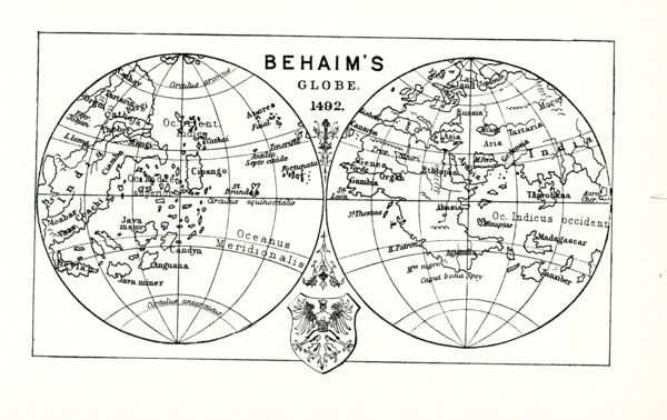 This illustration shows Behaim's globe in 1492. Martin Behaim (1459-1507), also known as Martin von