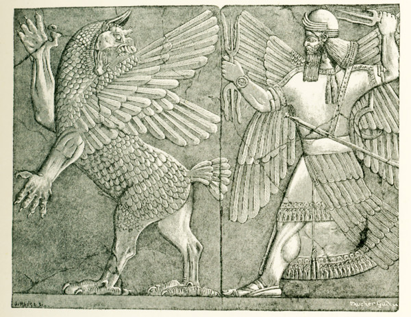 This ancient Assyrian relief shows the god Bel-Merodach (also spelled Marduk), armed with the