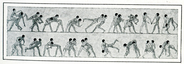 This wall painting showing wrestlers was found at Beni Hasan,  and is based on the drawing done by