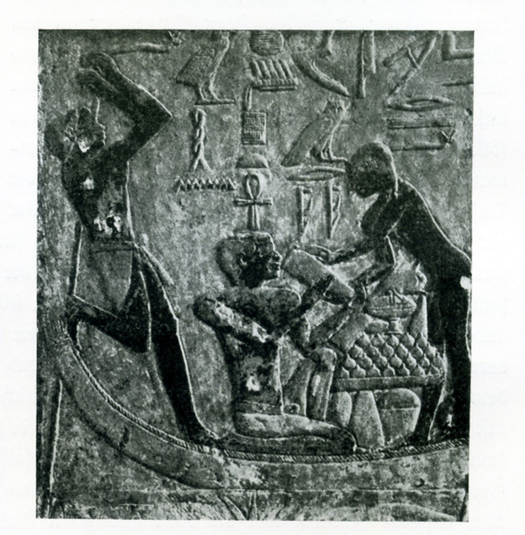 This carved relief from the tomb of Ptahhotep in Saqqara shows three figures. Ptahhotep was a