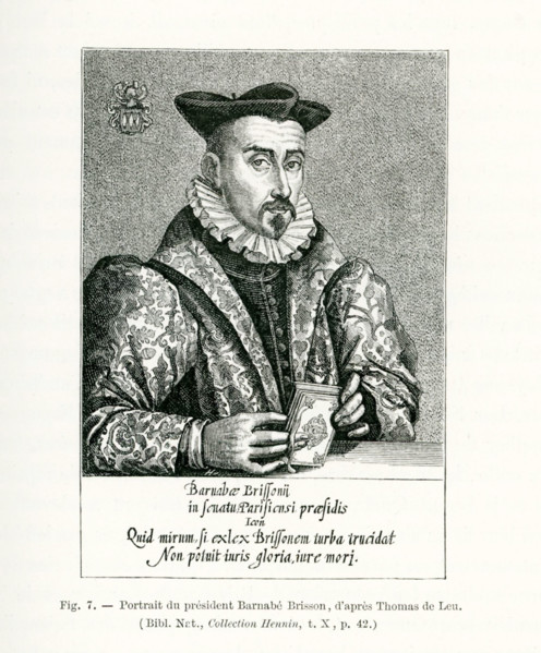 This portrait of Barnabe Brisson was done by Thomas de Leu. Brisson was a French jurist and