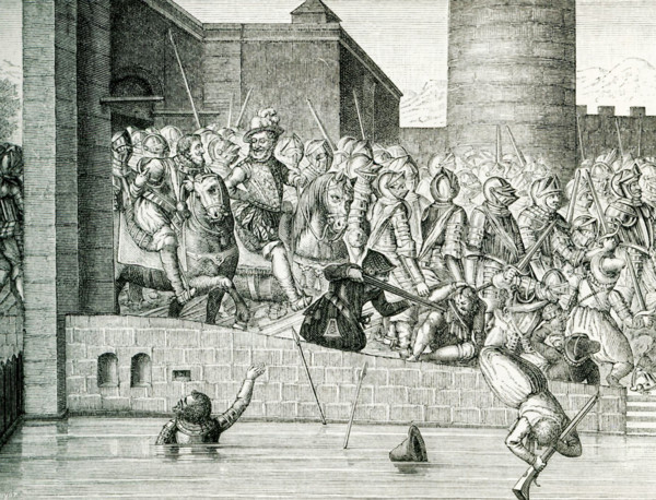 This engraving shows the entry of Henry IV in Paris with more than 1,000 armed cavalry, known as