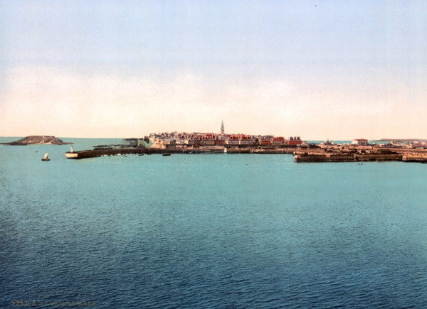 General view of the fortress, Brittany, France, Historical, digitally restored reproduction from an