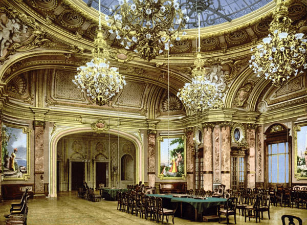 The new gaming room, around 1895, historical, digitally restored reproduction from an original from
