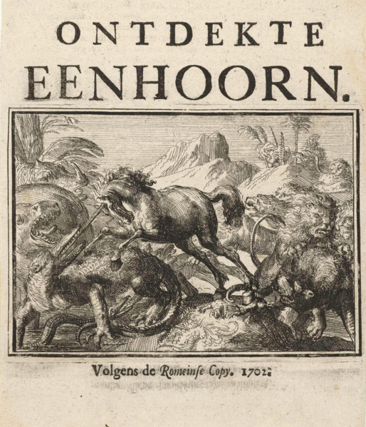 Title page for the pamphlet, The Discovered Unicorn, 1701, Holland, Historical, digitally restored