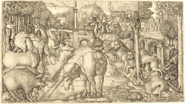 The Unicorn Purifies the Water with its Horn, 1555, Jean Duvet, France, Historical, digitally
