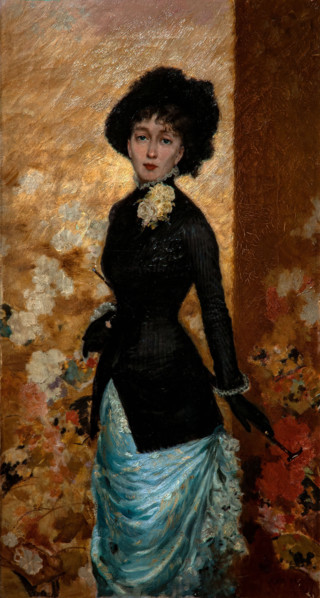 Giuseppe De Nittis 1846-1884 “Figure of a woman (Léontine De Nittis)” 1880, 79 x 38 cm oil on panel