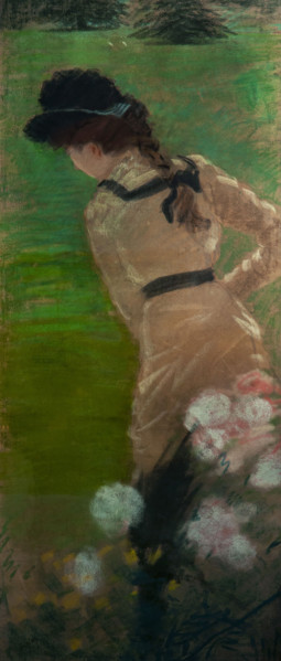 Giuseppe De Nittis 1846-1884 “Lady from behind in the garden” 1883, 140 x 60cm pastel on canvas.