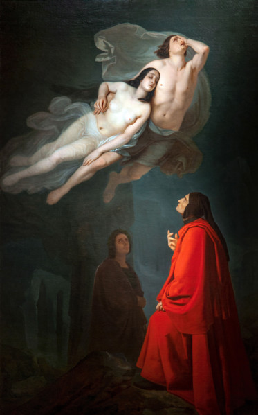 Giuseppe Frascheri 1809-1899 "Dante and Virgil entangle Paolo and Francesca" 1852, 282 x 179.8 cm