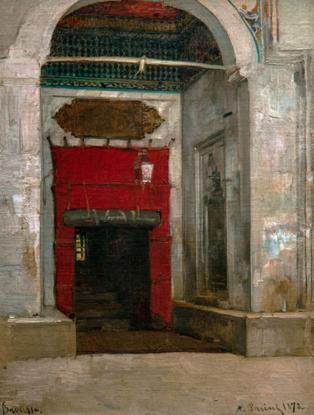 Alberto Pasini 1826-1895 "Door of the mosque of Sultan Amurat I in Brussa" 1880, 34.8 x 26.3 cm oil