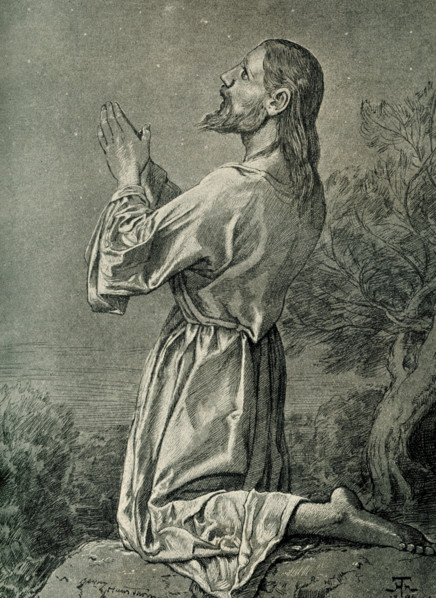 The German inscription for this 1899 image reads in English: ""Christ in Gethsemane by Hans Thoma,