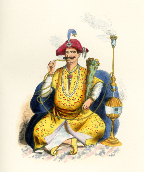 This 1840s illustration shows a rajah. Raja (also spelled rajah) is a royal title used for Indian