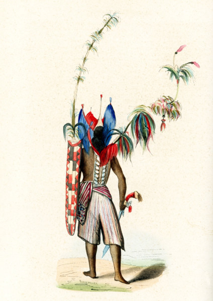 This 1840s illustration shows a warrior from the island of Solor. Solor is a volcanic island