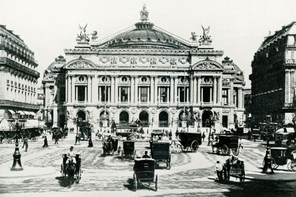 This photo dates to around 1902 and shows the Grand Opera House in Paris, France. The Palais