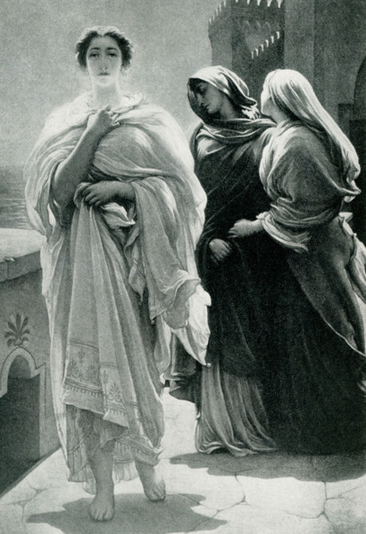 This painting by Frederic Leighton shows Helen of Troy attended by her handmaidens. In Greek