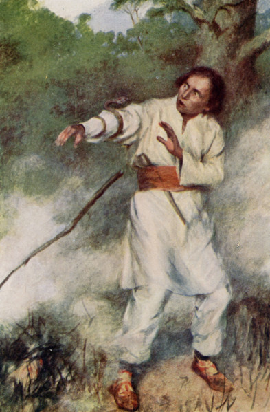 The caption for this illustration reads: The snake entwined itself swiftly round his arm. The tale