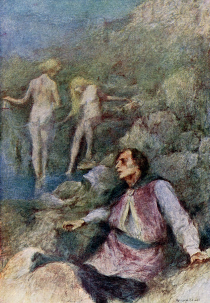 The caption for this illustration reads:  The veele came to the spring to bathe. In Serbian myth,
