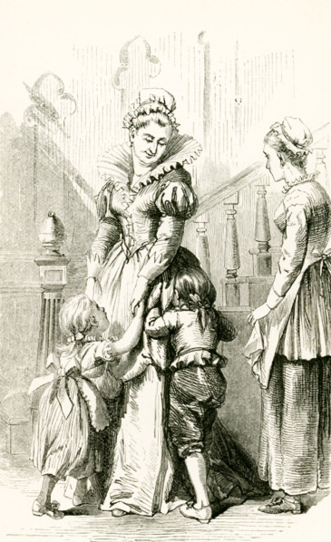 The site here is a house in London.  The English woman is a childless widow, and the children from