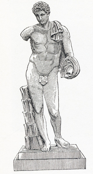 This drawing from 1898 is of the famed statue known as Hermes Belvedere. This coarse-grained white