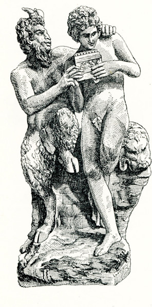 This marble statue shows the god Pan instructing the youth Daphnis in the playing of the panpipes.
