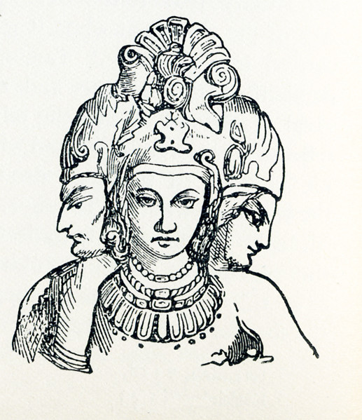 This illustration dates to around 1898 and shows the Trimurti. In Hinduism, the Trimurti represent