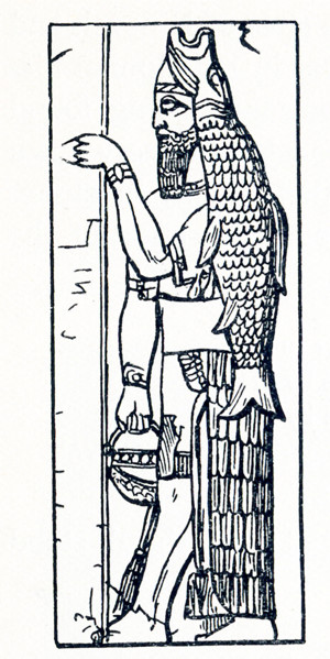 This illustration dates to around 1898 and shows Anou or Dagon from a relief at Nimroud (also
