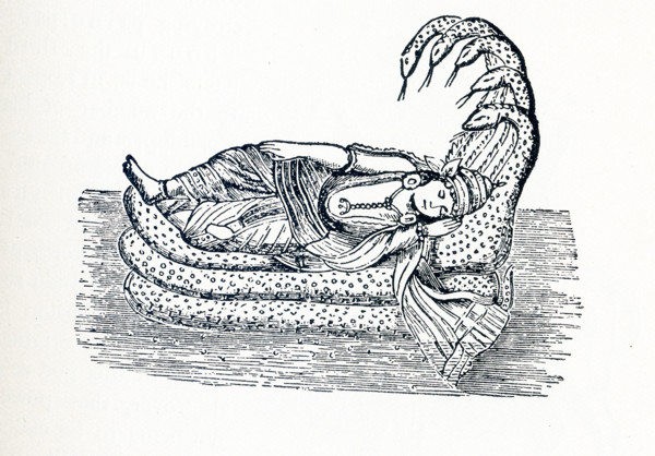 This illustration dates to around 1898 and shows the Hindu deity Vishnu. Vishnu was honored as the
