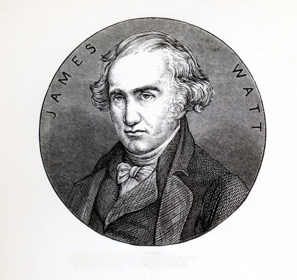 This 1870s illustration shows James Watt, the Scottish inventor and mechanical engineer. James Watt
