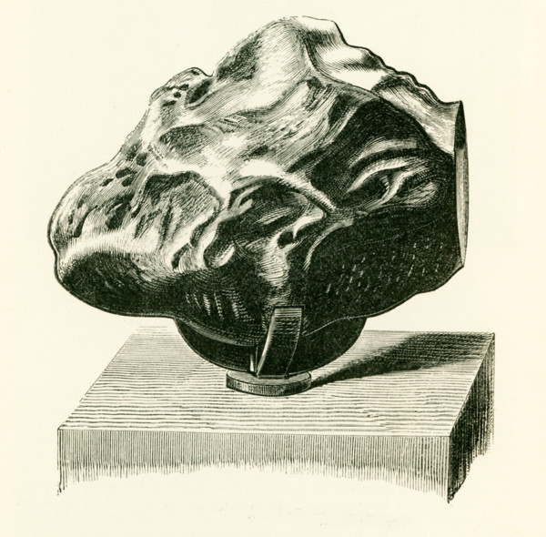 This illustration dates to the 1870s and shows an aerolite in the British Museum in London, England