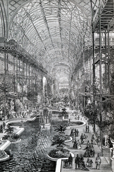 This illustration dates to the 1870s and shows the Crystal Palace at Sydenham Hill, a wealthy